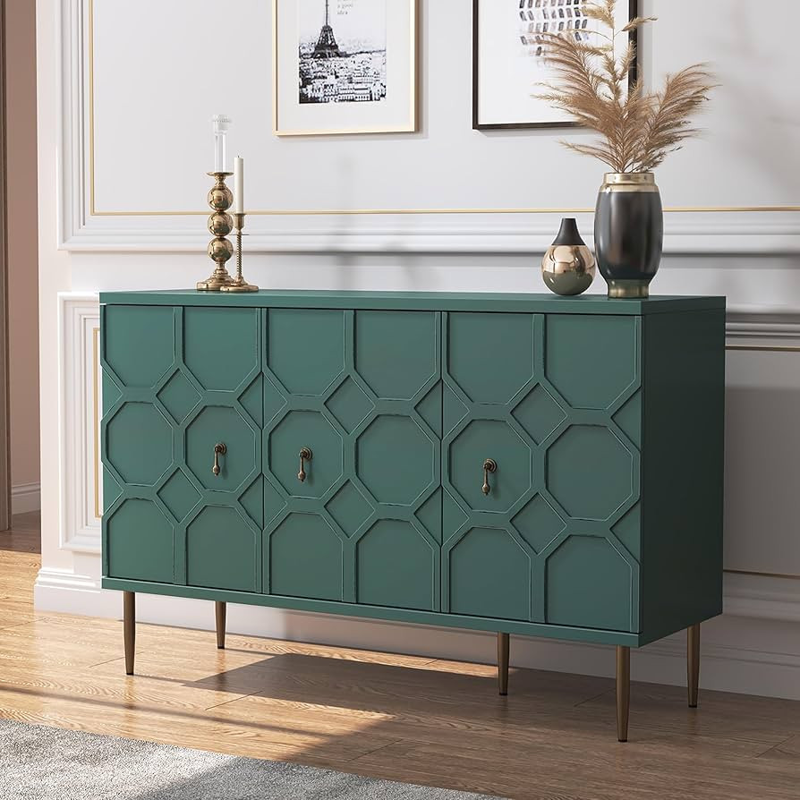 47" Green Accent Cabinet with Doors and Shelves, Sideboard Buffet with 3 Decorative Embossed Patt... | Amazon (US)