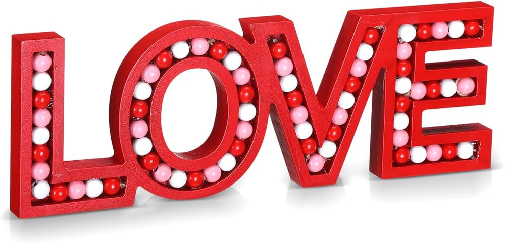 Valentine Sign Love Sign for Desktop Wall Hanging Valentine's Day Block Word Sign Monogram Decora... | Amazon (US)