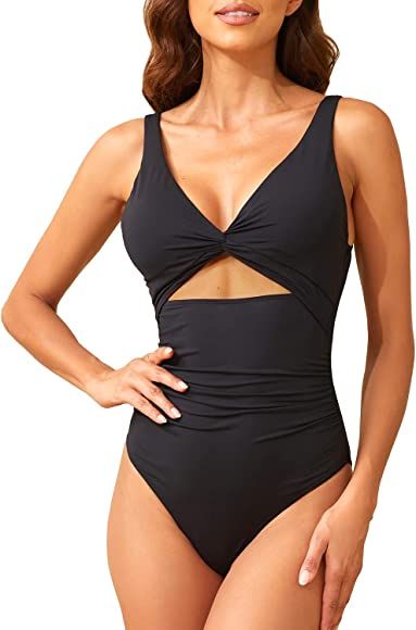 Tempt Me Women One Piece Swimsuits Tummy Control Cutout Bathing Suits Ruched V Neck Twist Front S... | Amazon (US)