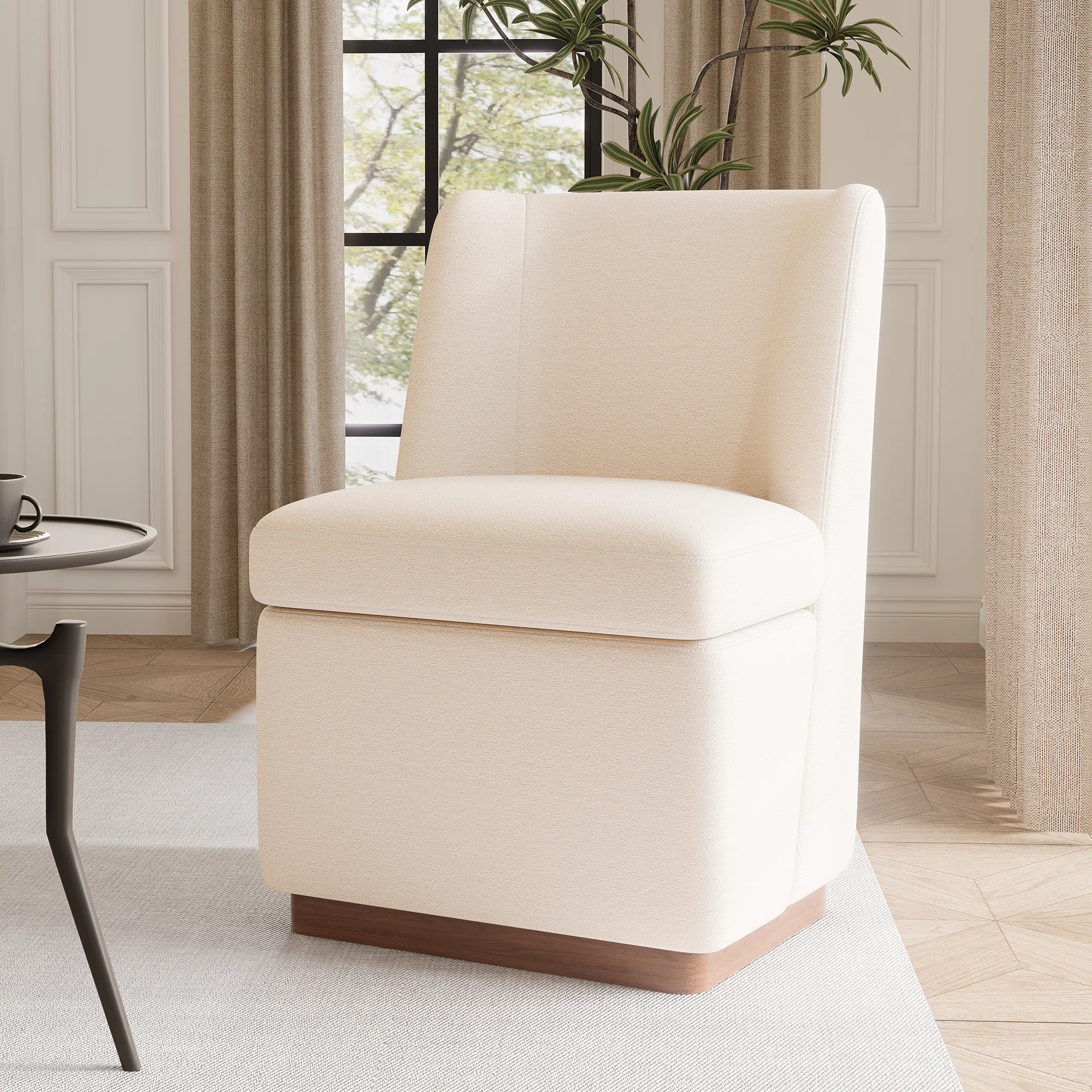 Upholstered Boucle Accent Chair Full Back Barrel Chair Armless Living Room Chairs With Solid Wood... | Wayfair North America