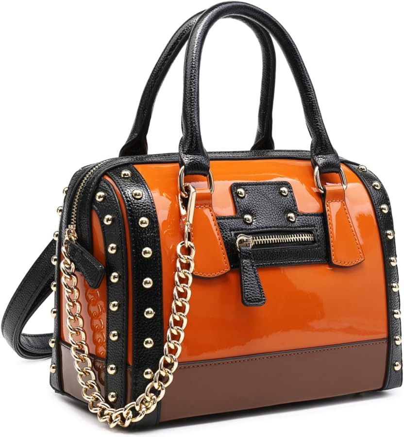Dasein Barrel Bags for Women Shiny Patent Faux Leather Handbags Top Handle purse Rivet Decoration... | Amazon (US)