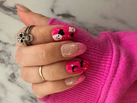 These $8 press on nails are so easy to apply and last me over a week! I’ve gotten so many compliments on them. The girly pink Halloween styles are my favorite. The best part is they glow in the dark! Linking other designs and the rest of my comfy Halloween outfit, including a sterling silver skull ring that looks just like mine!

#LTKfindsunder50 #LTKSeasonal #LTKHalloween