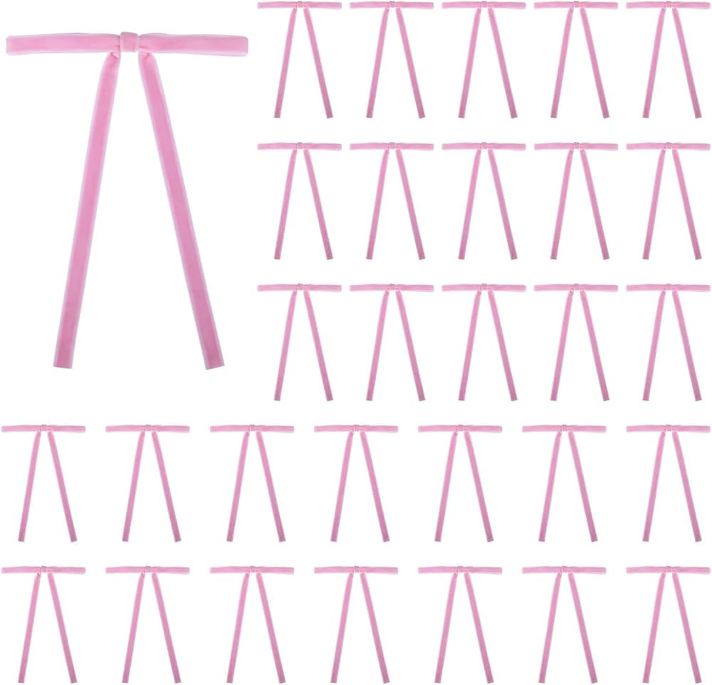 30 Pcs Pink Velvet Christmas Bows 5 x 7 Inch Rustic Vintage Wedding Velvet Ribbon Gift Bows for T... | Amazon (US)