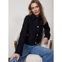 Navy Cotton Crop Knit Jacket | Mint Velvet