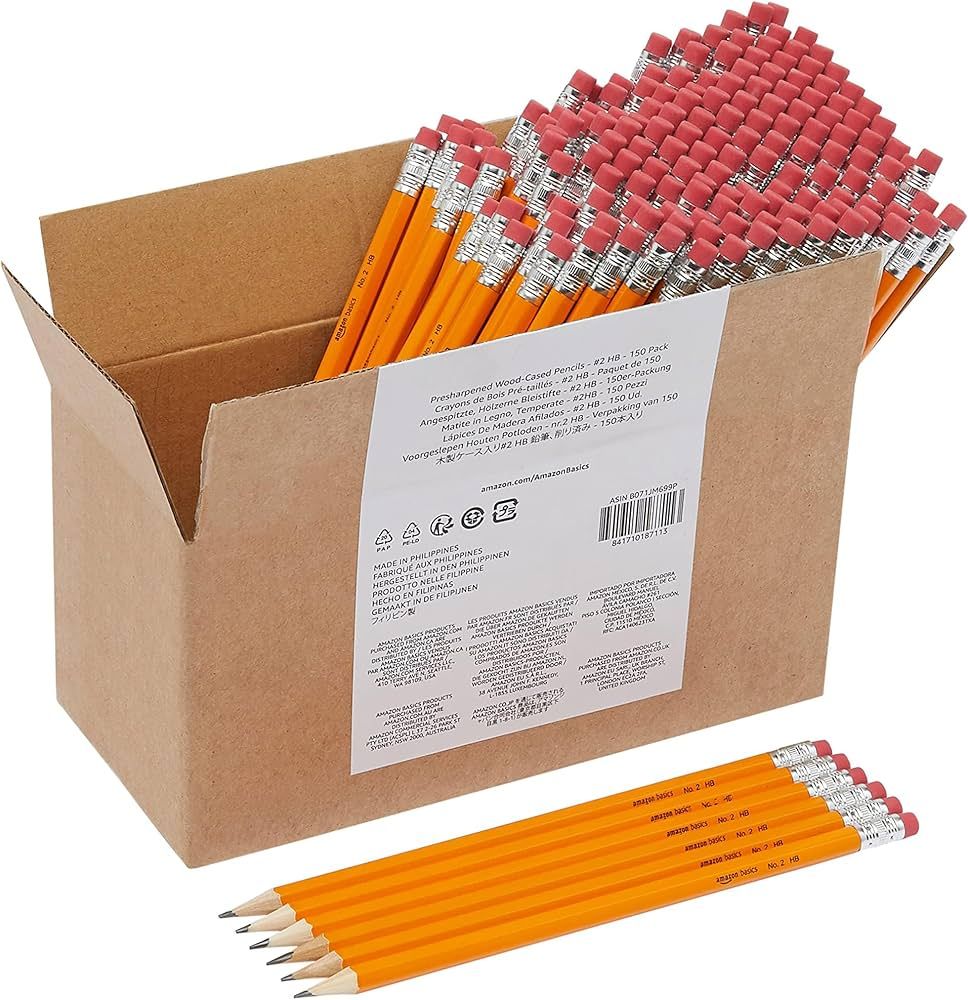 Amazon Basics Woodcased #2 Pencils, Pre-sharpened, HB Lead Bulk Box, 150 Count, Yellow | Amazon (US)