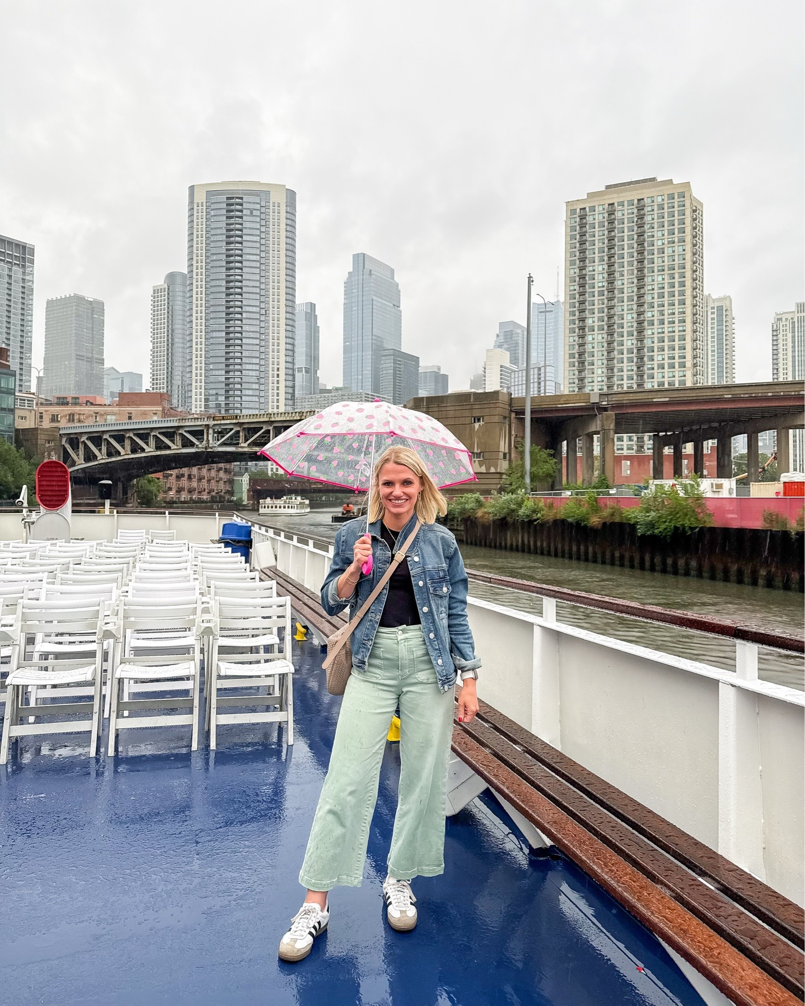 What I wore in Chicago on a river boat cruise. Unfortunately, it rained so hard and we could barely see the buildings but it was still fun! 
Top- small
Jacket- small
Pants- 25
Use my code: DJXKATIE20 at @dearjohndenim

#LTKootd #LTKPetite #LTKOver40