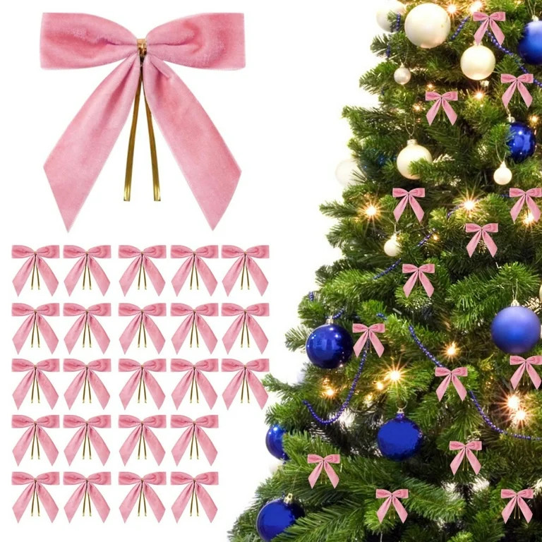 ViLaViDe 24Pcs Pre Tied Bows Velvet Ribbon Bows Classic Christmas Tree Hanging Decorations DIY Wr... | Walmart (US)