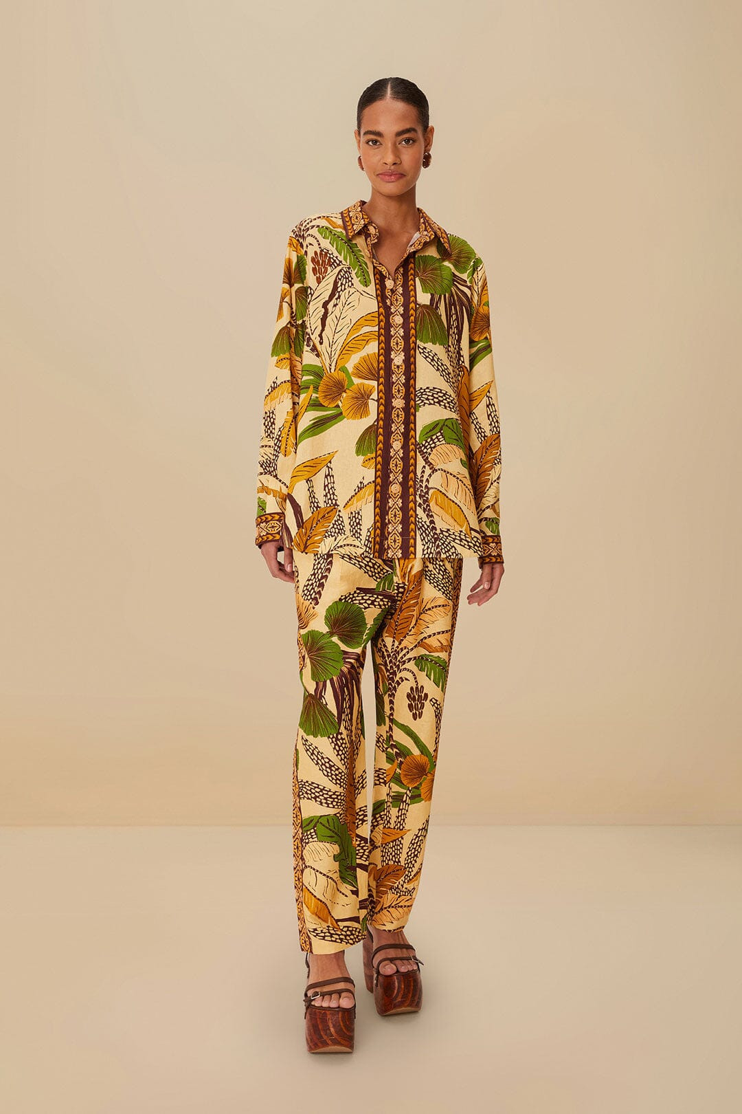 Sand Foliage Sketch LENZING™ ECOVERO™ Euroflax™ Pants | FarmRio (US)