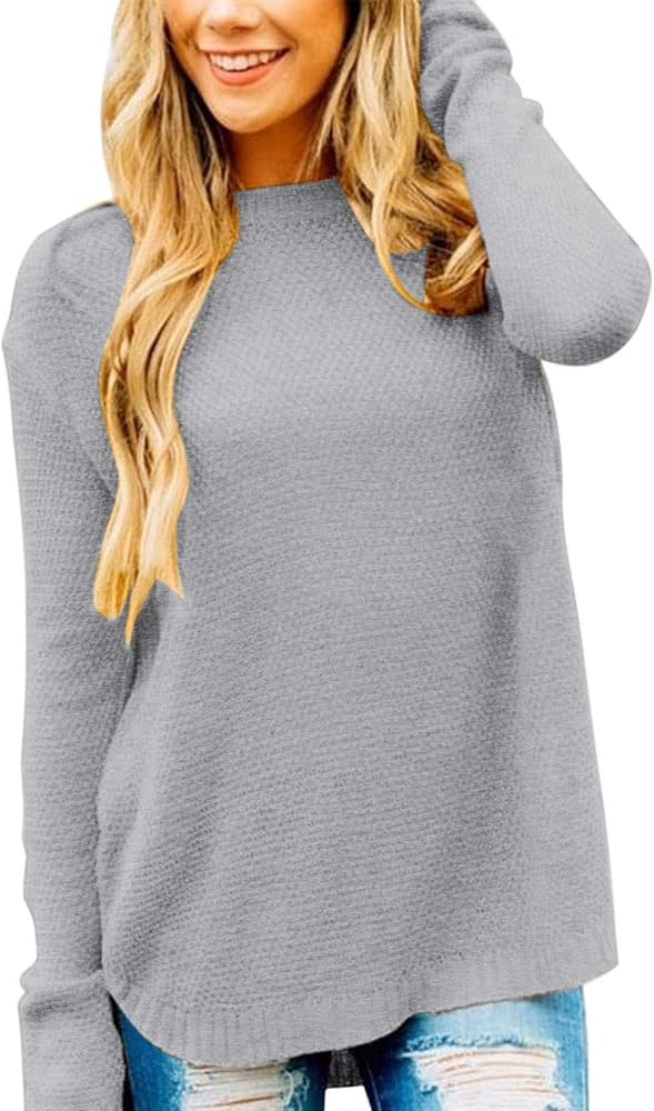 MEROKEETY Women's Long Sleeve Oversized Crew Neck Solid Color Knit Pullover Sweater Tops | Amazon (US)