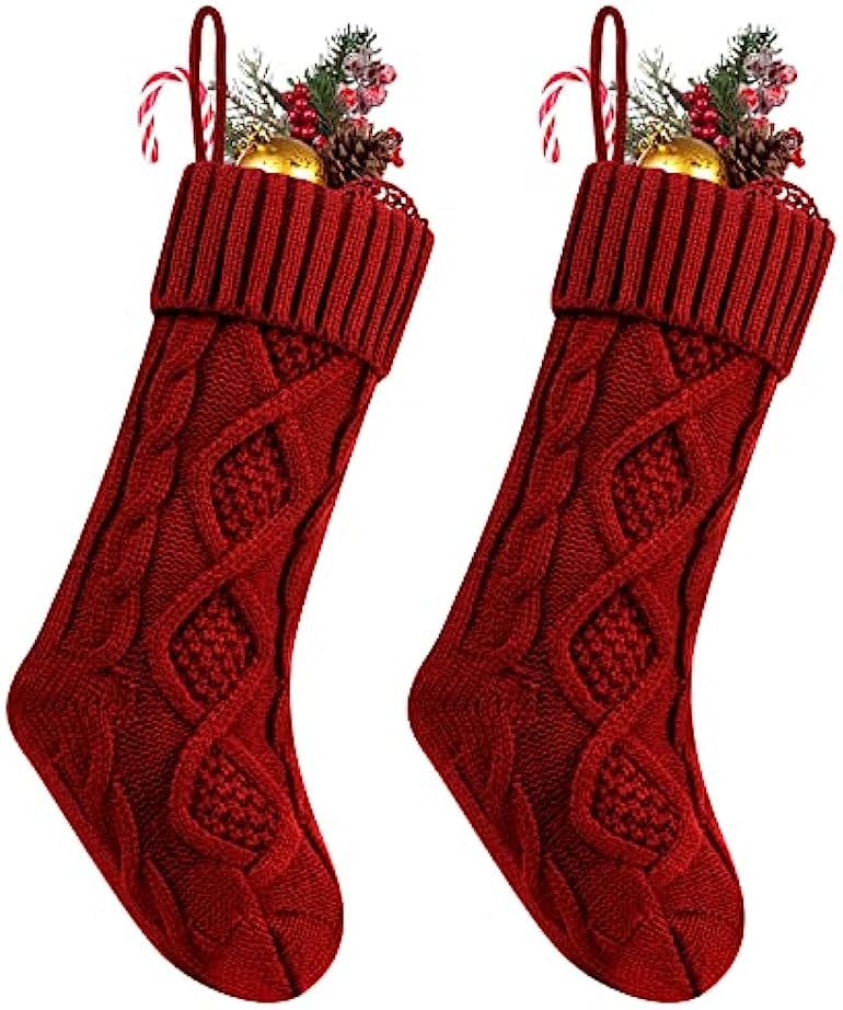 Fesciory Christmas Stockings, 2 Pack 18 Inches Cable Knitted Large Size Stocking Gifts & Decorations | Amazon (US)
