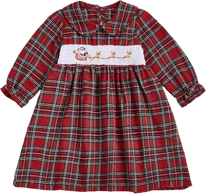 Toddler Girl Baby Christmas Outfit Smocked Dress Vintage Princess Plaid Dresses Cute Christmas Dr... | Amazon (US)