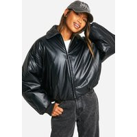 Womens Padded Faux Leather Bomber Jacket - Black - 12 | boohoo (US & Canada)