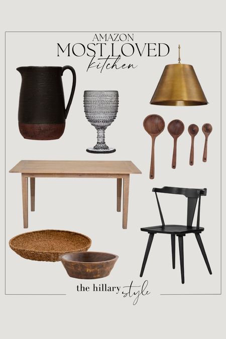 Amazon most loved kitchen!

Pitcher. Glassware. Pendant light. Wood spoons. Wood dining chair. Wood bowl. Basket tray. Dining table. Amazon home. Amazon decor. Amazon kitchen. #founditonamazon 

#LTKstyletip #LTKsalealert #LTKhome