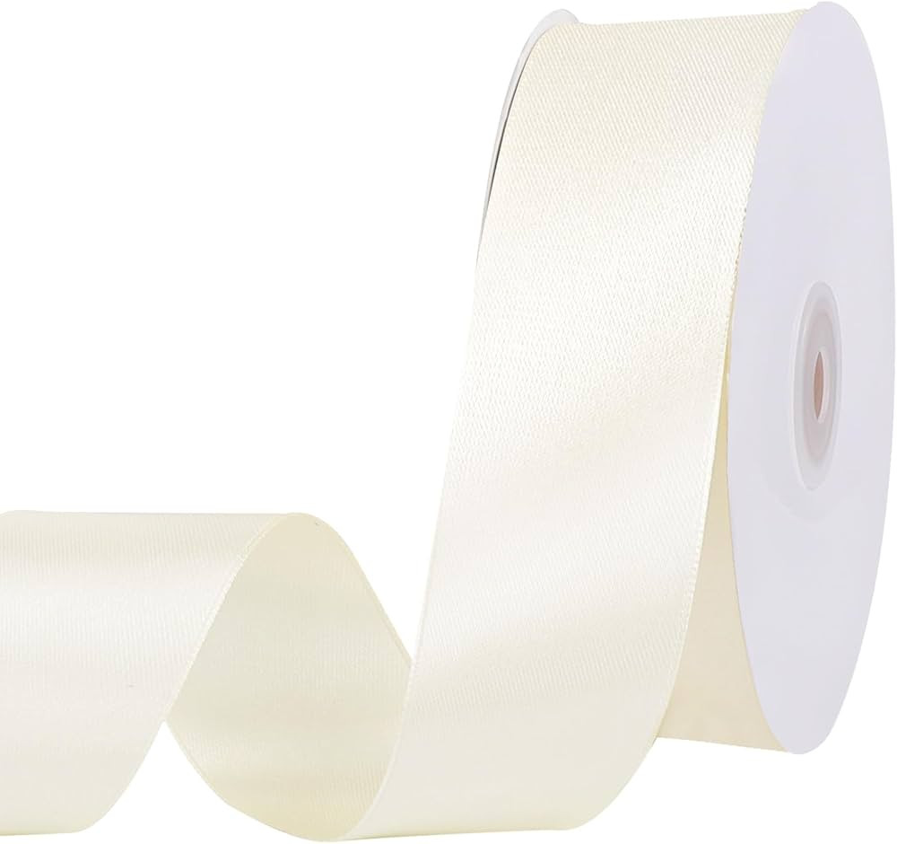60 Yards Double Faced Ivory Ribbon, 1 1/2 inch Cream Satin Ribbon Valentines Ribbon for Gift Wrap... | Amazon (US)