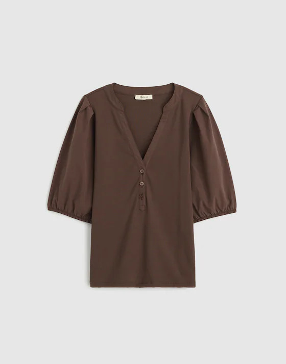 Puff-Sleeve Henley Knit Top | Madewell