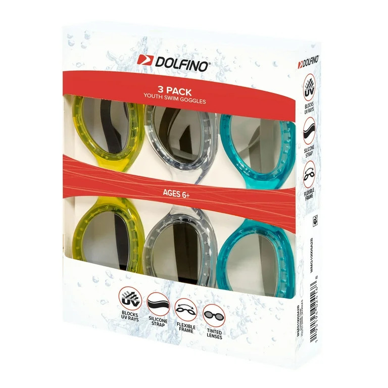 Dolfino Youth Tinted Swim Goggles with Silicone Strap and UV Protection for Children, Multi-Color... | Walmart (US)