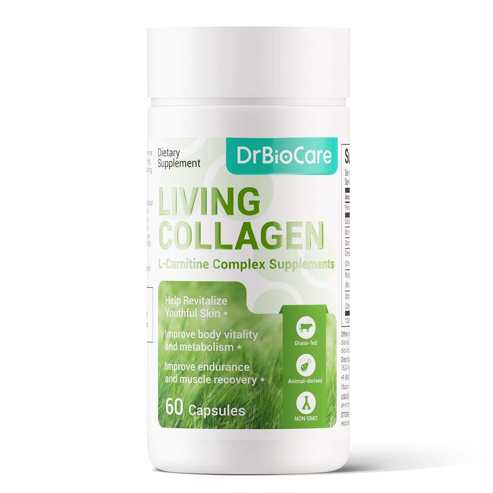 DrBioCare Living Collagen L-Carnitine Complex Supplement, Grass Fed Bovine Collagen Peptides,Bovi... | Amazon (US)