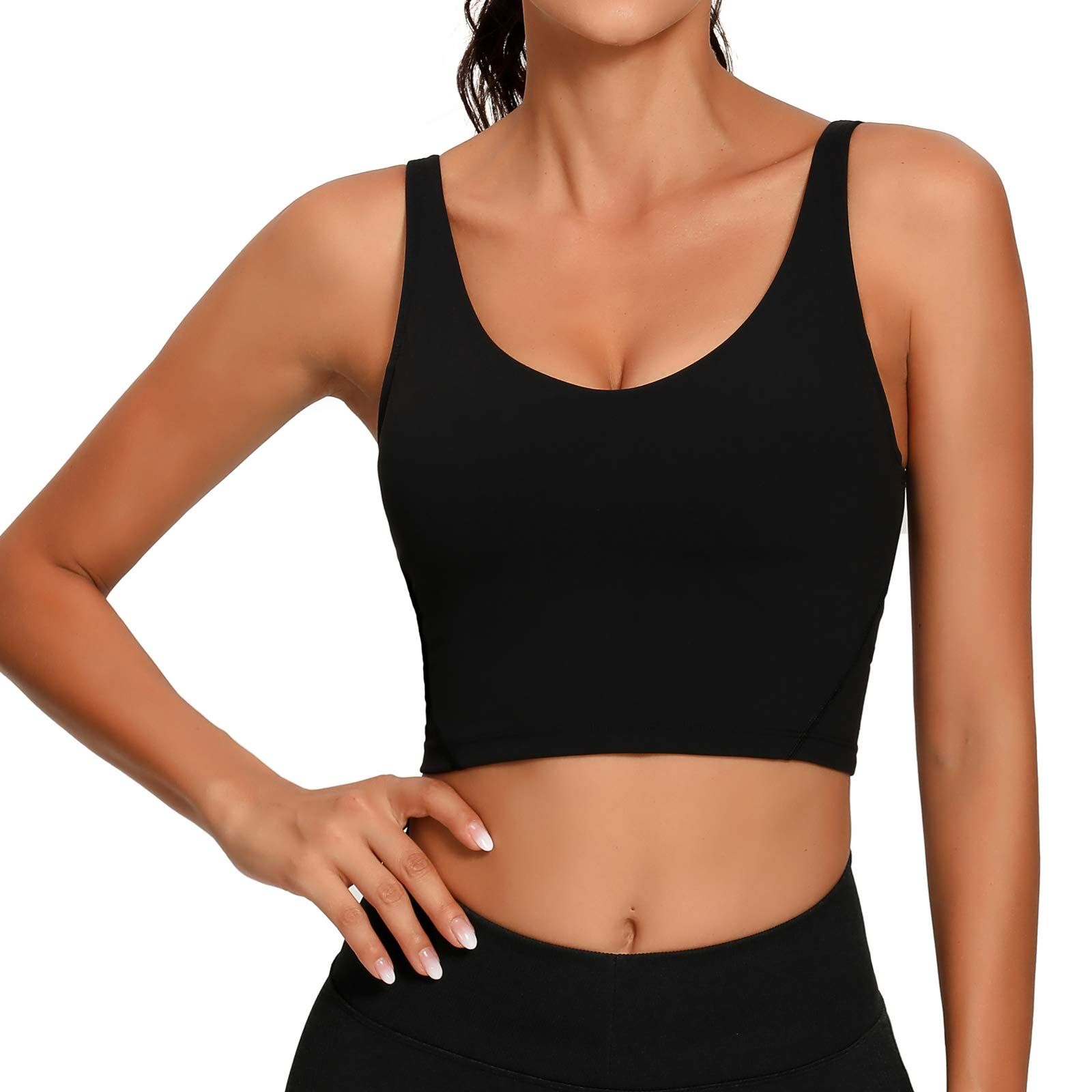 Women Sports Bra Longline Crop Tank Top Padded Workout Running Yoga | Amazon (US)