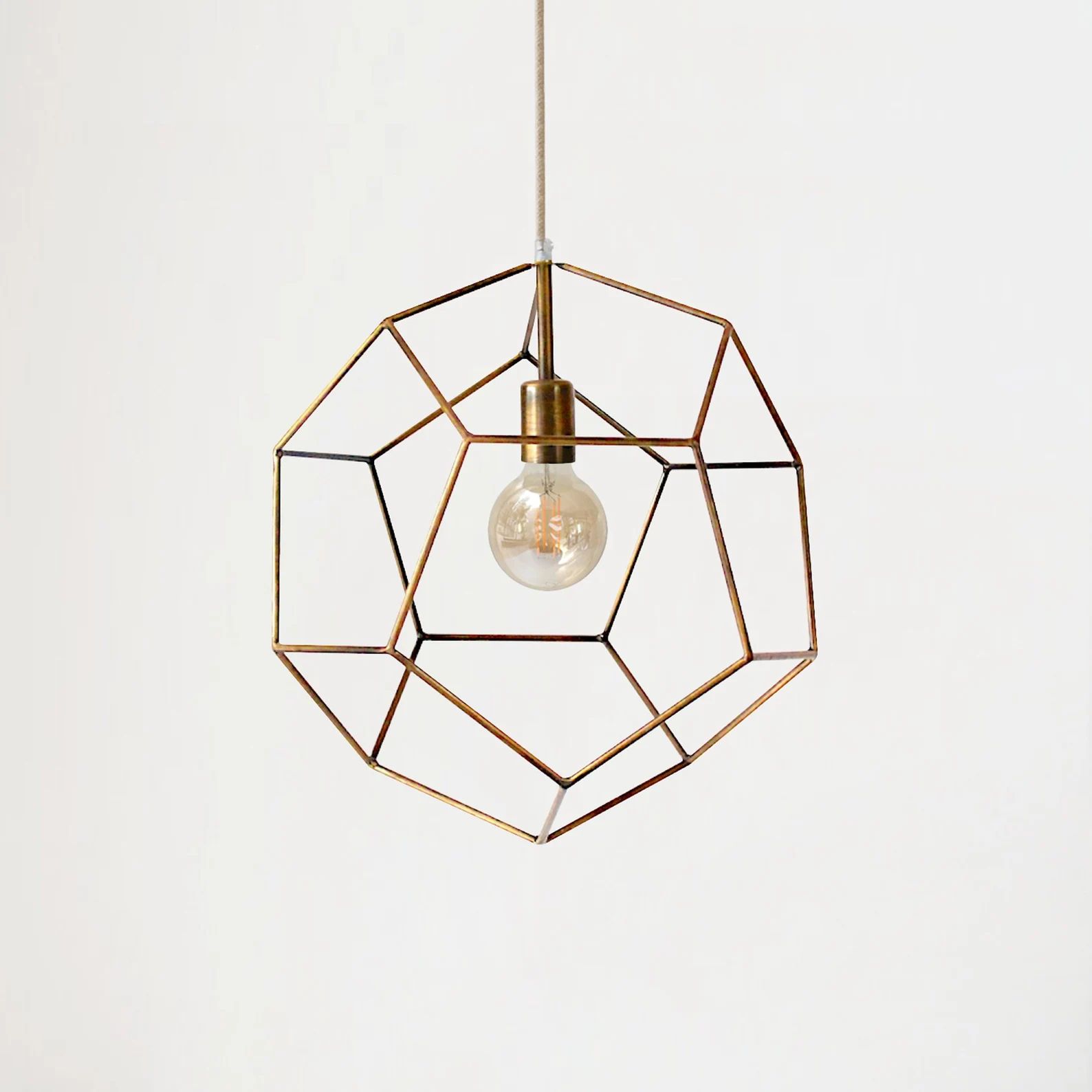 Modern Geometric Chandelier Cage Ceiling Light Minimal Industrial Pendant Lighting Gold Bronze La... | Etsy (US)
