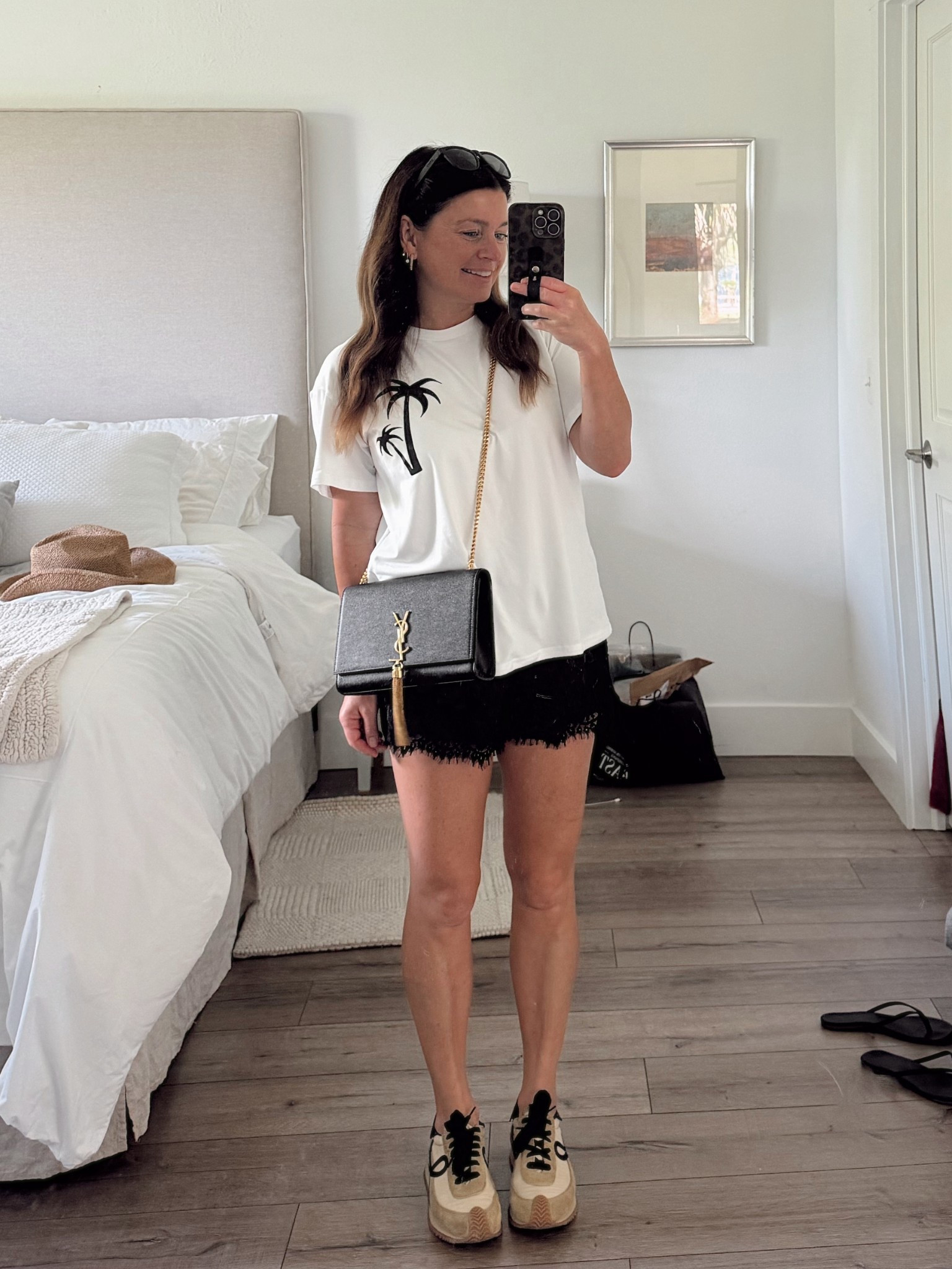 Casual weekend outfit 🖤  Wearing size small in the top and shorts.

#LTKootd #LTKPetite #LTKOver40