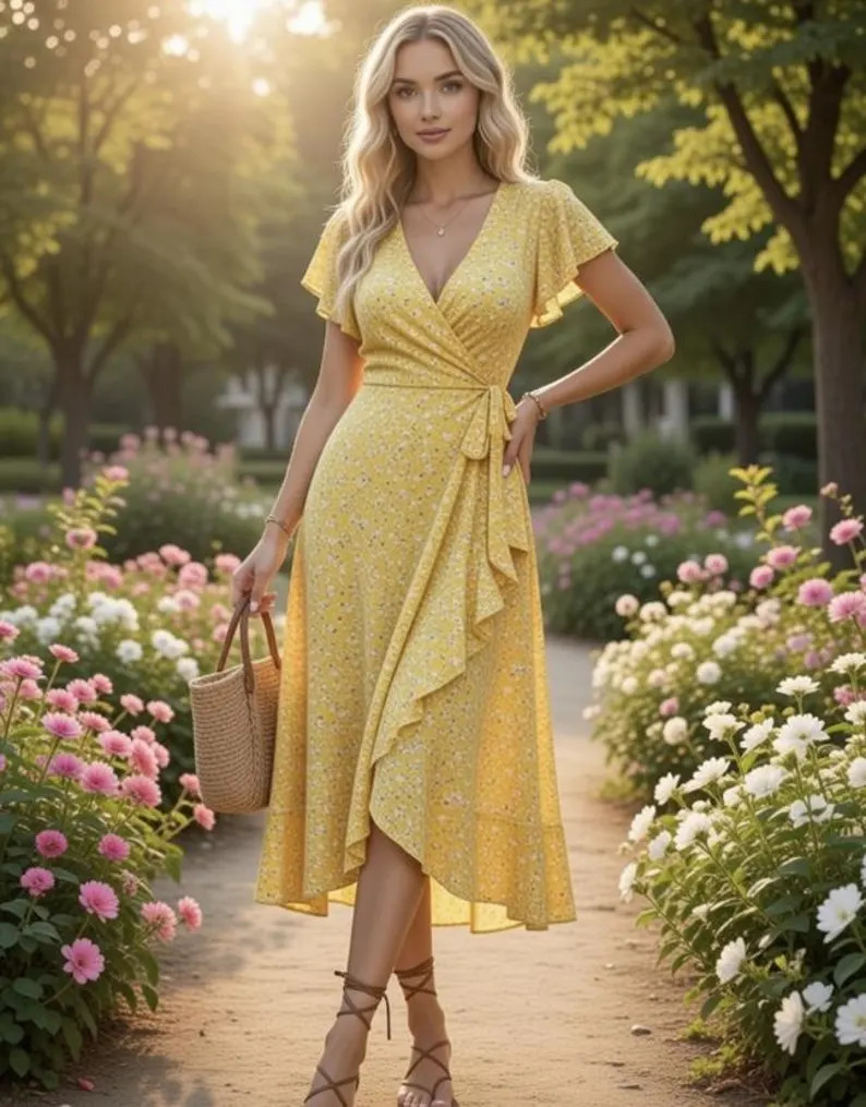 Sunny Floral Wrap Midi Dress | Etsy (US)