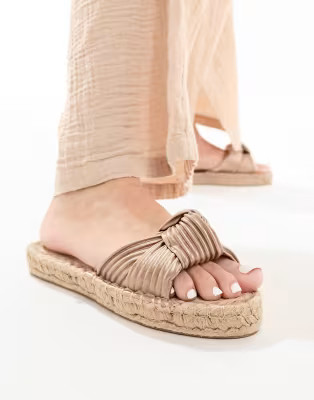 ASOS DESIGN Jade knotted espadrille mules in gold | ASOS (Global)