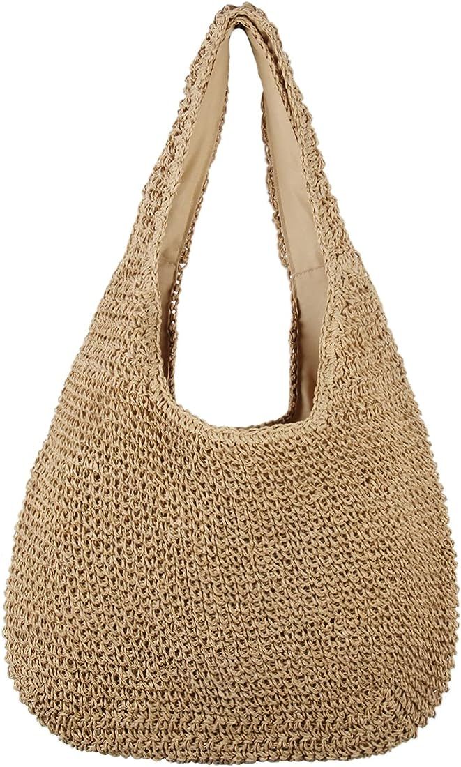 LUI SUI Straw Tote Bag Summer Beach Shoulder Bag for Women, Weave Large Capacity Casual Hand-Wove... | Amazon (UK)