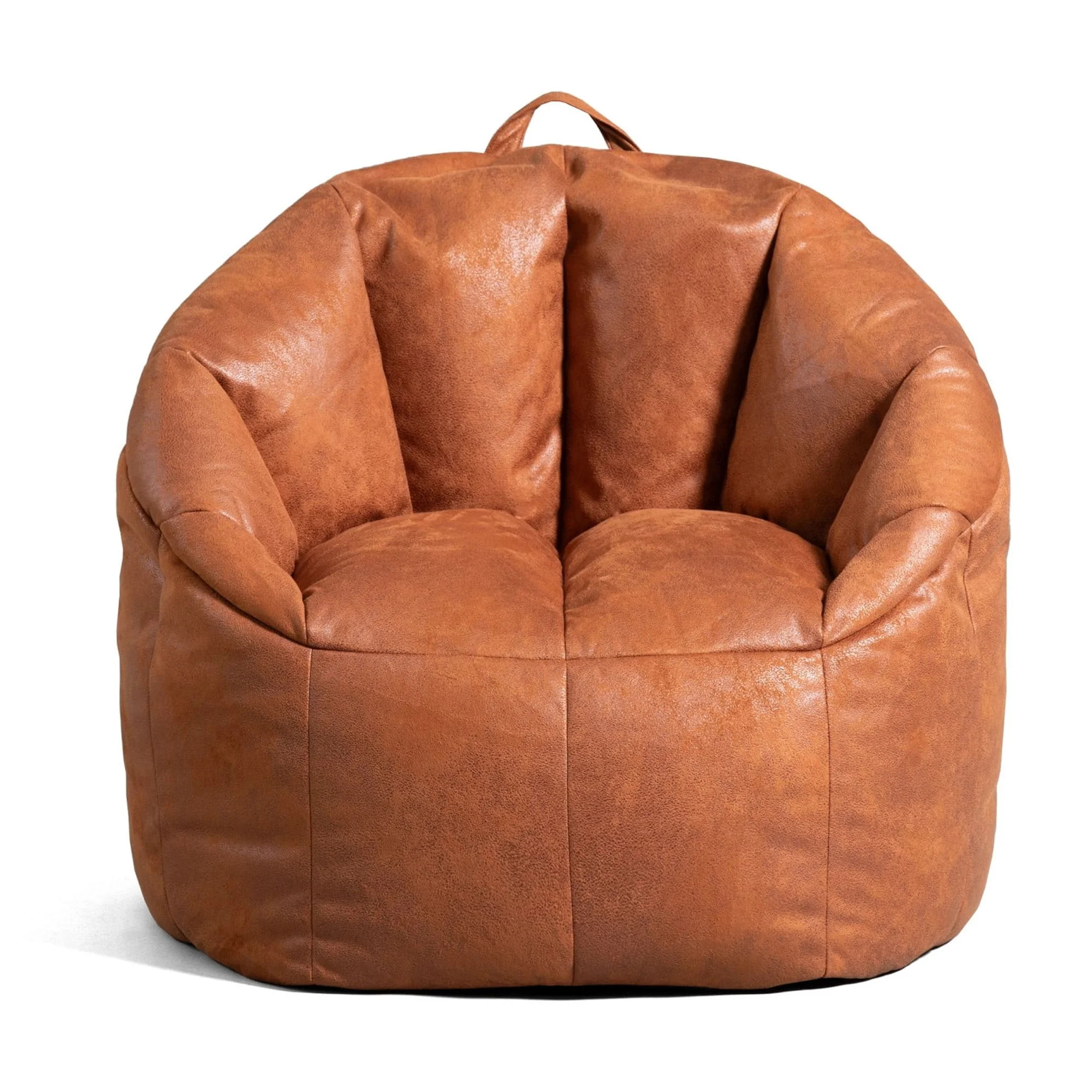 Big Joe Joey Large Bean Bag Chair in Camel, All Ages, Faux Leather with On-The-Go Handle | Walmart (US)