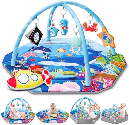Baby Gym Play Mat, 8-in-1 Ocean Theme Tummy Time Mat & Ball Pit, Washable Baby Activity Play Mat ... | Amazon (US)