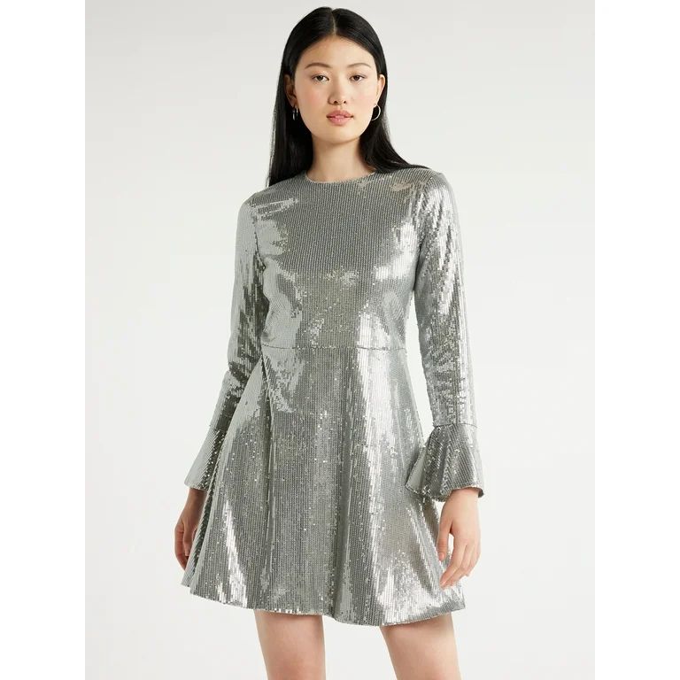 Scoop Women’s Sequin Dress with Slit Sleeves, Sizes XS-XXL - Walmart.com | Walmart (US)