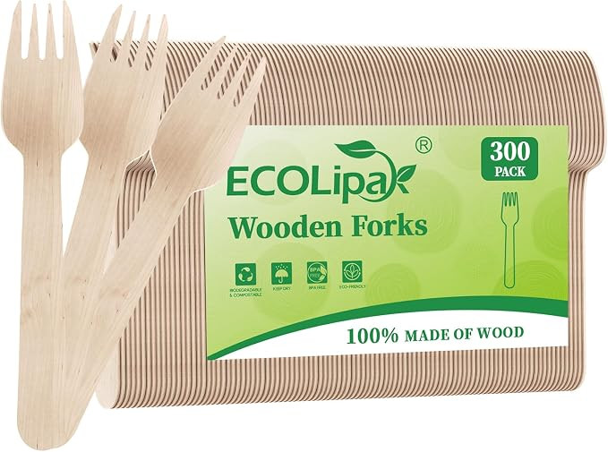 300 Count Wooden Forks Disposable, Wooden Disposable Compostable Forks for Eating, Party, Camping... | Amazon (US)