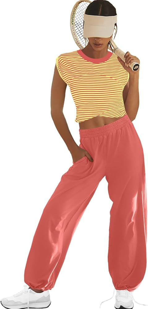 LAMISSCHE Womens Loungewear Set 2 Piece Outfits Sets Cropped Tops and Wide Leg Pants with Pockets... | Amazon (US)