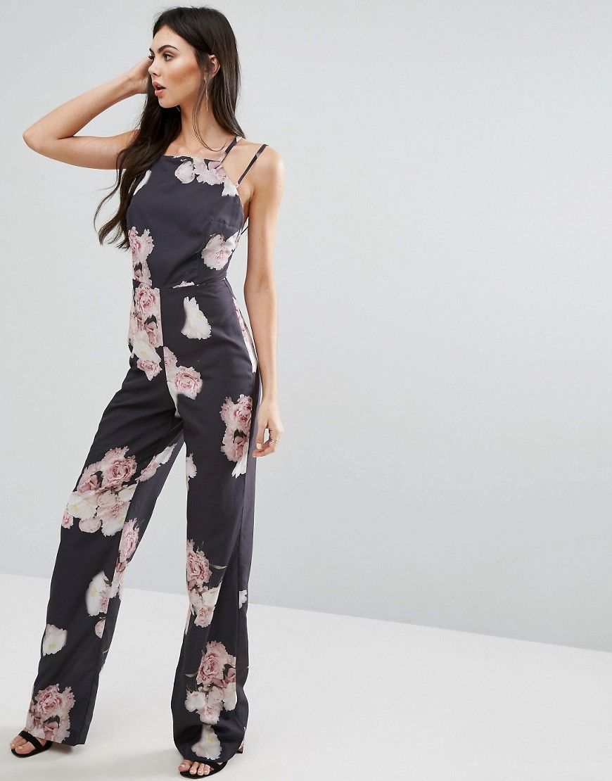 ASOS TALL SALON Jumpsuit with Cross Back in Floral Print | ASOS US