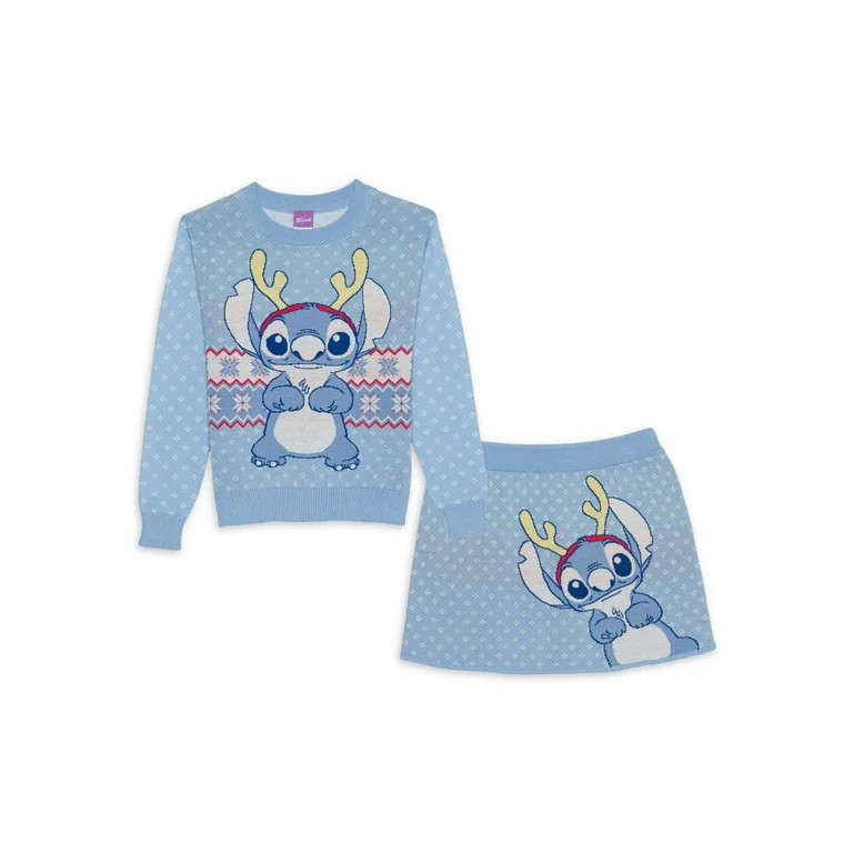 Disney Stitch Girls Long Sleeve Sweater and Skirt Set, 2-Piece Set, Sizes 4/5-14/16 - Walmart.com | Walmart (US)
