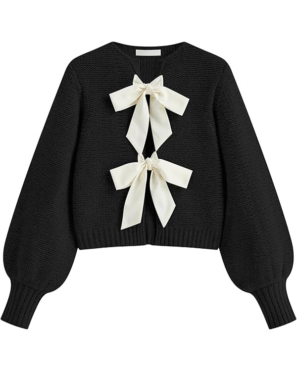 Lianlive Women's Bow Tie Front Cardigan Sweater Long Sleeve Knit Sweaters Top Open Front Chunky C... | Amazon (US)