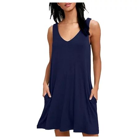 Konfa Summer Dresses For Women Women Beach Floral V Neck Sundress Sleeveless Casual Loose Tank Dress | Walmart (US)