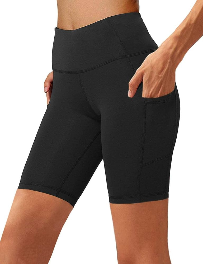 Aoliks Women's High Waist Biker Short Side Pocket Workout Tummy Control Bike Shorts Yoga Running Exe | Amazon (US)