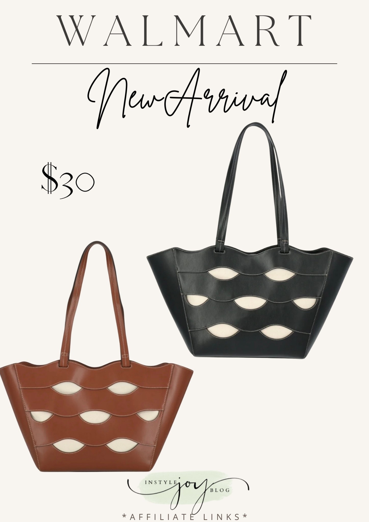 Walmart Free Assembly Women's Allegra Faux Leather Cut Out Tote Handbag, Black/Cream

#LTKWorkwear #LTKFindsUnder50 #LTKOver40