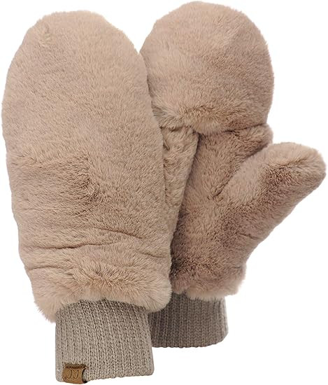 C.C Women's Faux Fur Wrist Length Fingerless Sherpa Lined Convertible Mittens Gloves | Amazon (US)