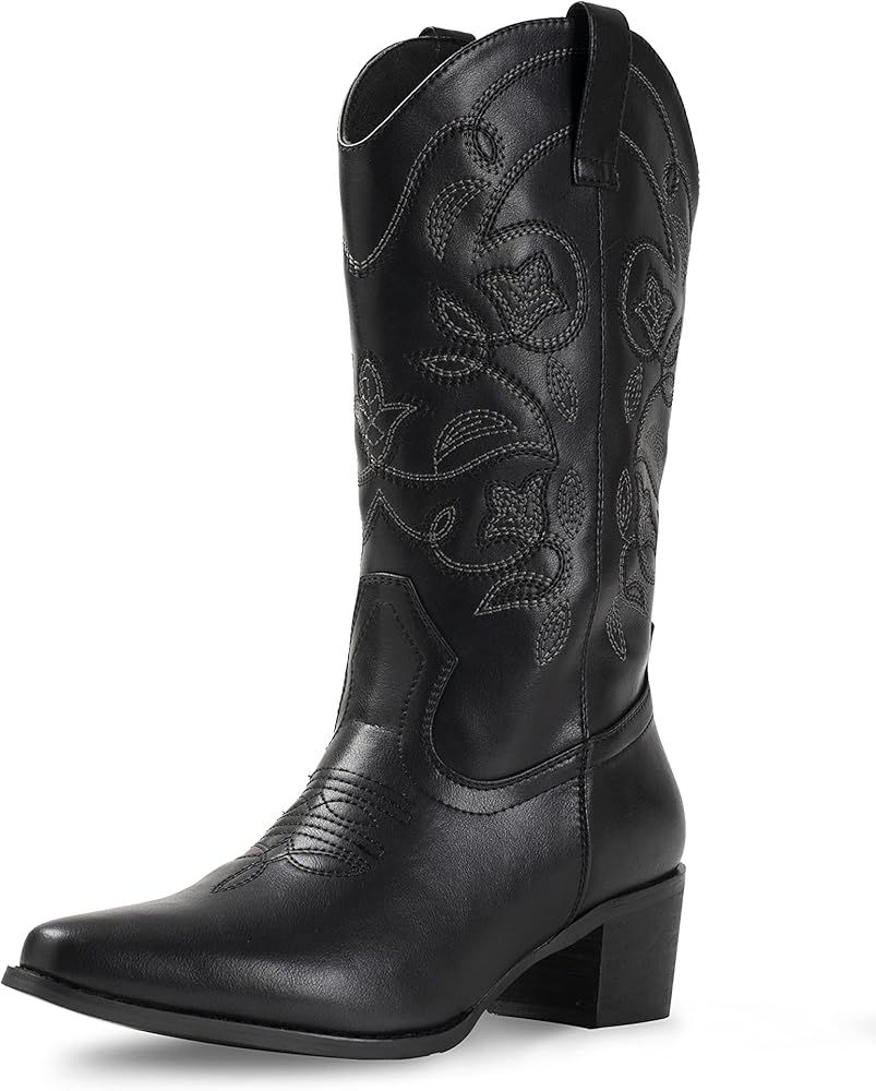 IUV Cowboy Boots For Women Pointy Toe Women's Western Boots Cowgirl Boots Mid Calf Boots | Amazon (US)