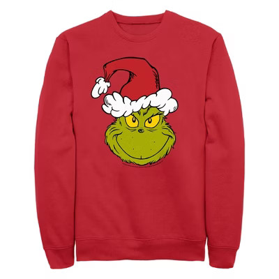 Men's Dr. Seuss The Grinch Santa Hat  Sweatshirt - Red - Small | Target