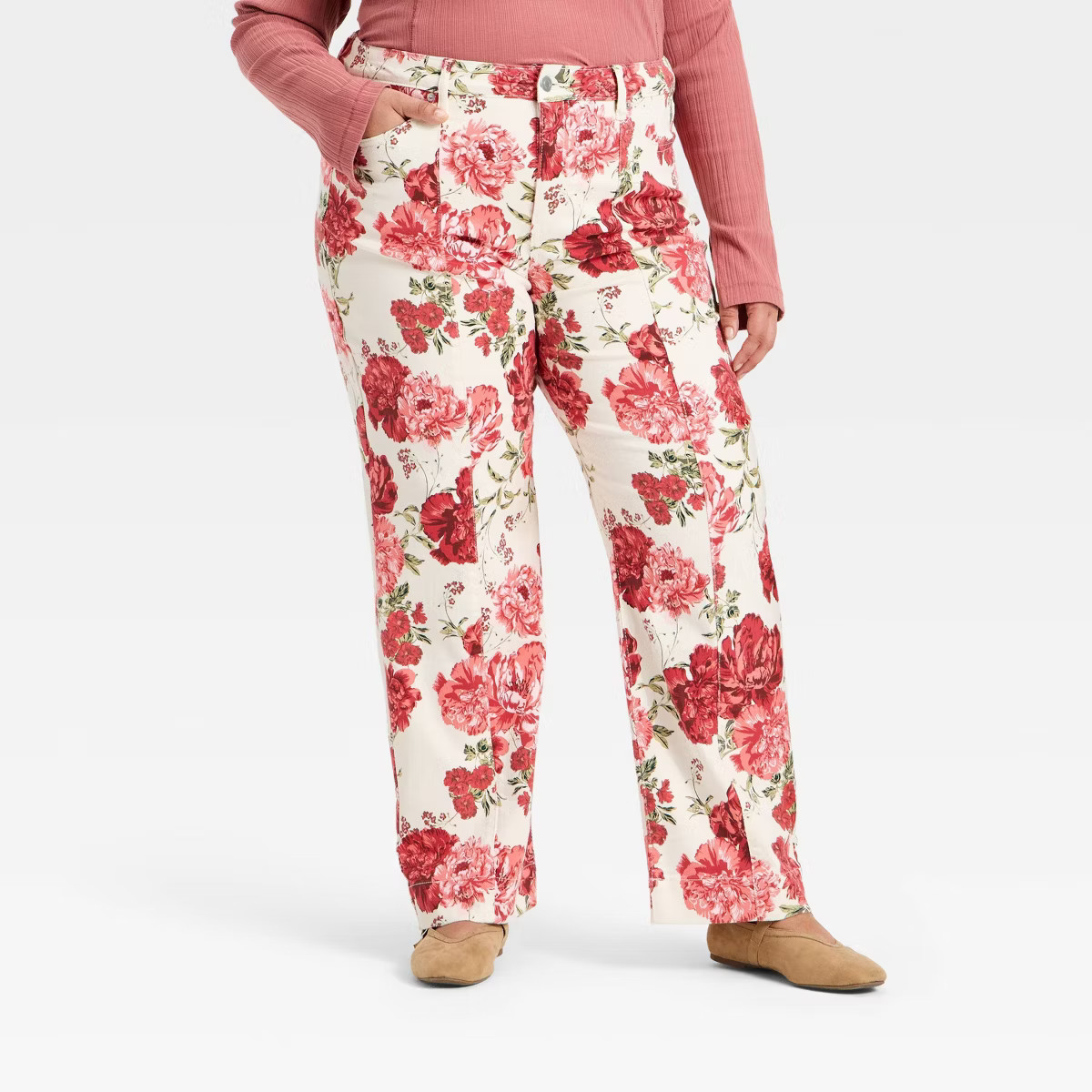 Women's High-Rise Straight Leg Jeans - Ava & Viv™ Rose Print | Target