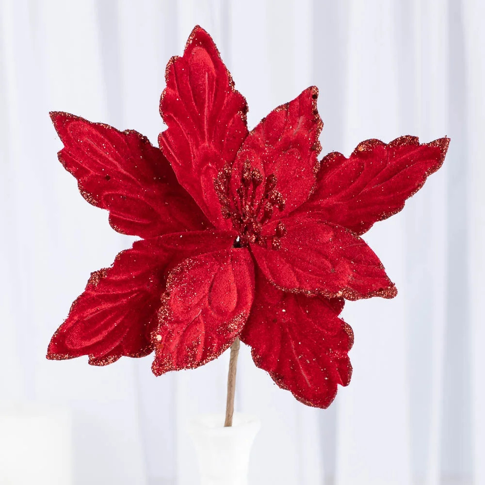 12 Rich Red Velveteen Poinsettia Stems: Add Festive Charm to Your Holiday Décor | Walmart (US)