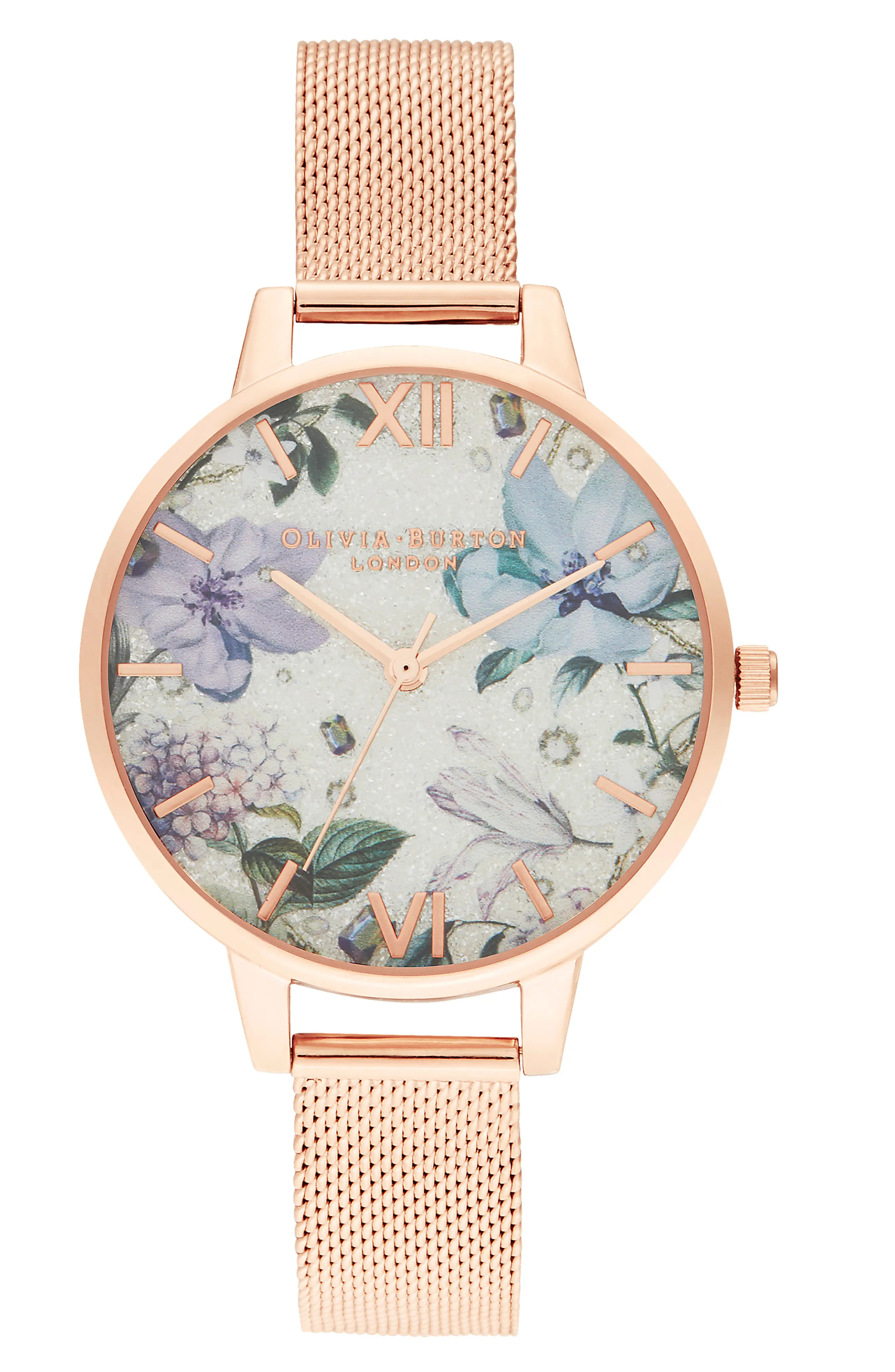 Olivia Burton Bejeweled Floral Mesh Strap Watch, 34mm | Nordstrom