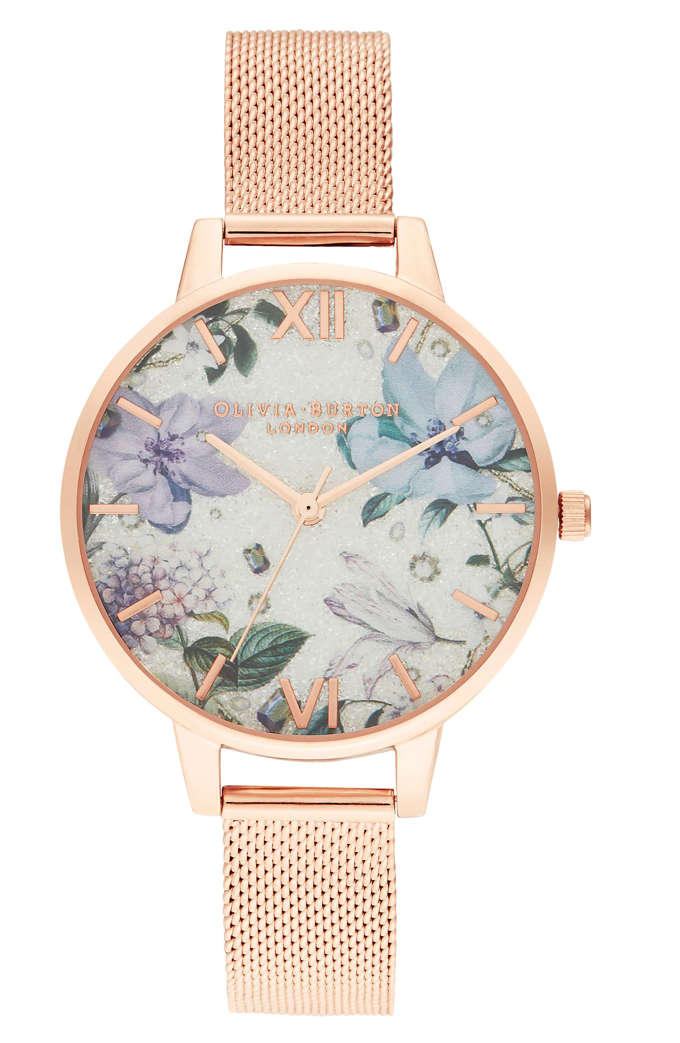 Olivia Burton Bejeweled Floral Mesh Strap Watch, 34mm | Nordstrom