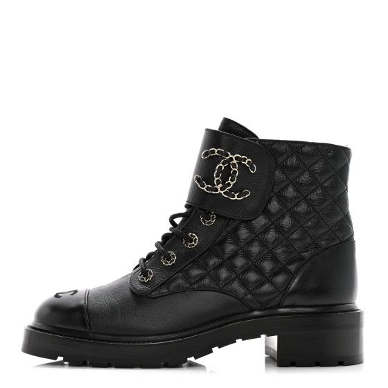 Shiny Lambskin Quilted Lace Up Combat Boots 42 Black | FASHIONPHILE (US)