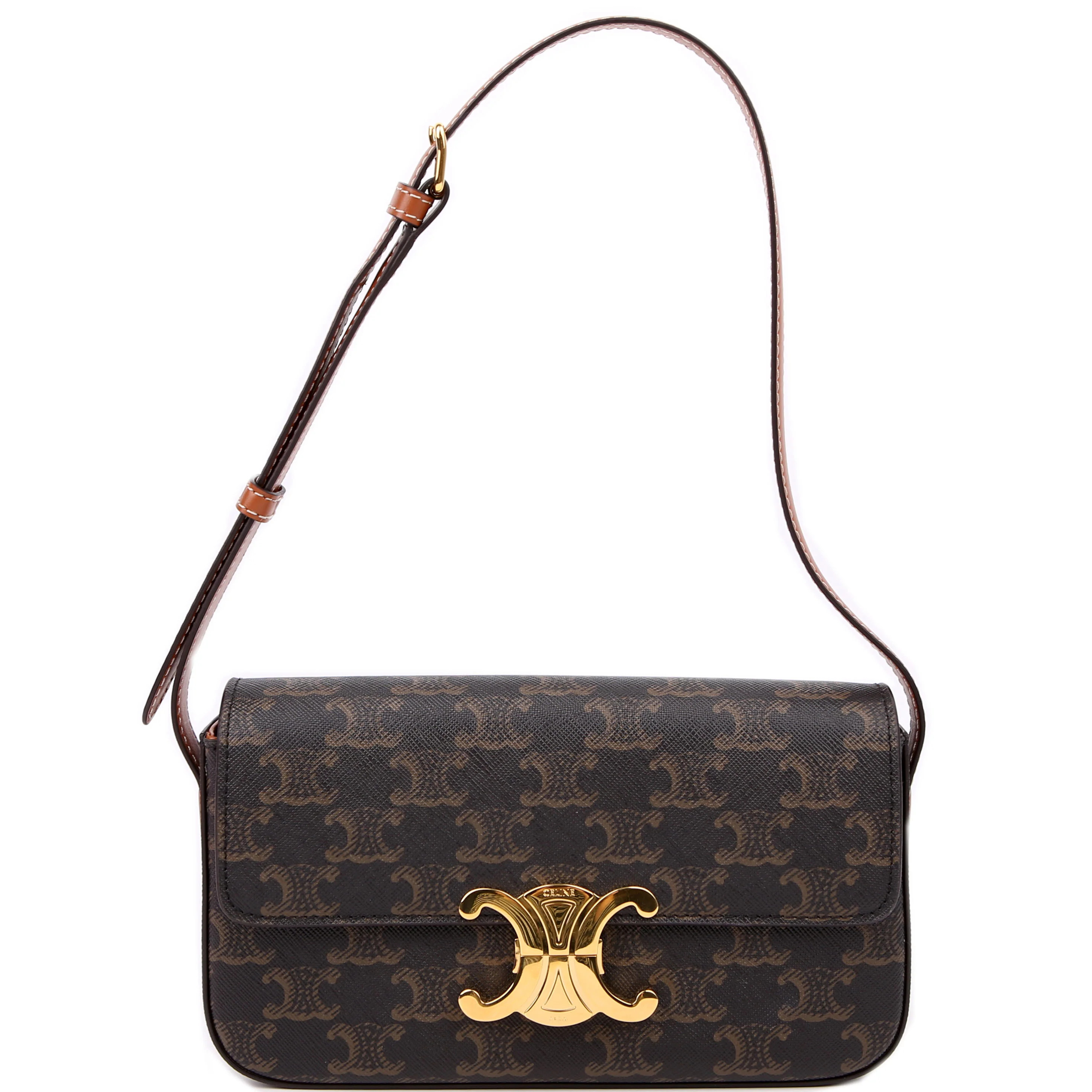 Claude Triomphe Shoulder Bag Canvas/Calfskin Brown | Keeks Designer Handbags
