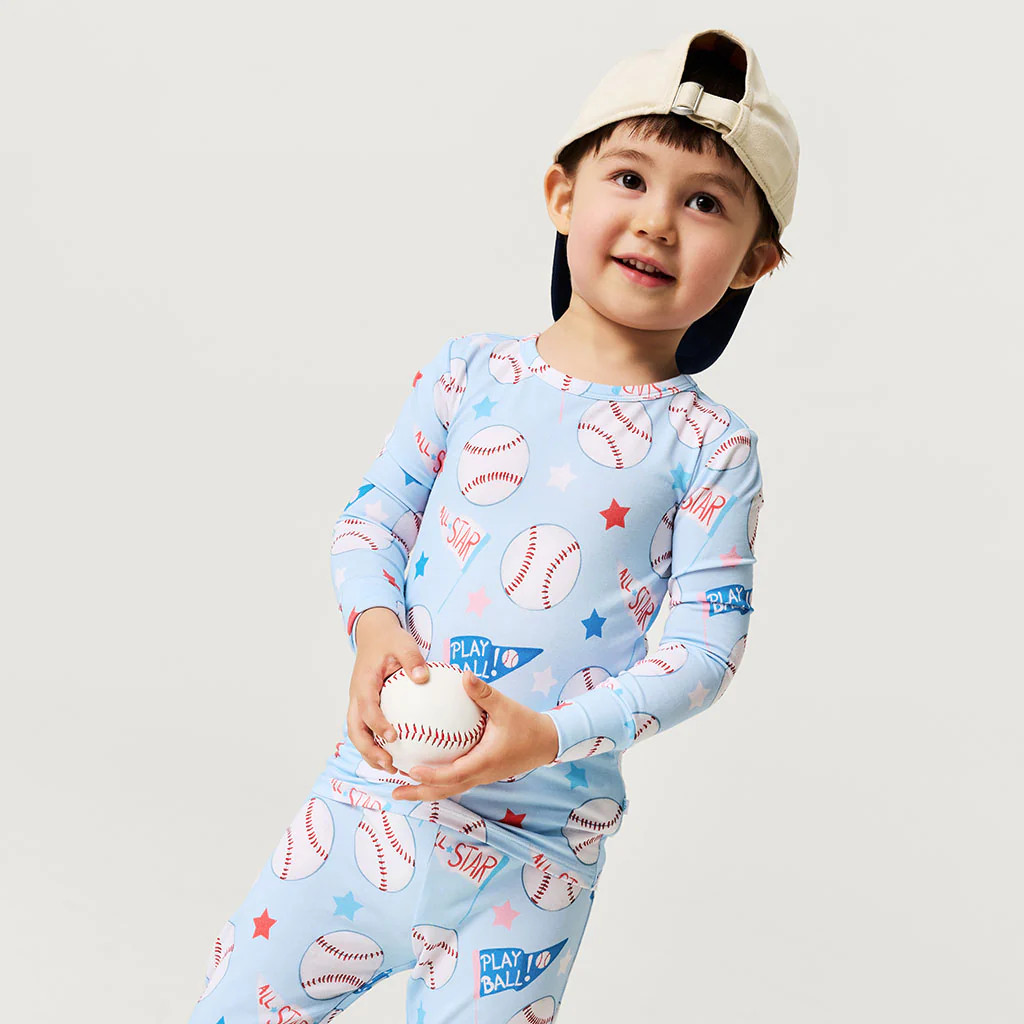 Baseball Blue Long Sleeve Play Ball Classic Pajama Set | Posh Peanut® | Posh Peanut