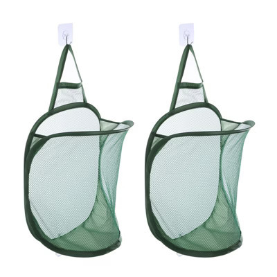 Unique Bargains Nylon Mesh Breathable Hanging Laundry Hamper with Hooks 2 Pcs Dark Green | Target