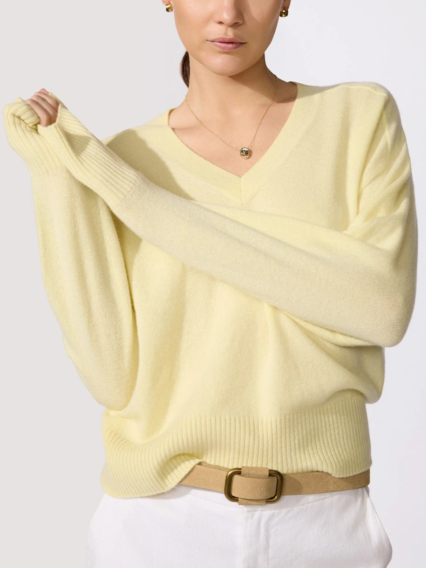 Women's Leia Vee Cashmere Sweater in Anis | Brochu Walker | Brochu Walker